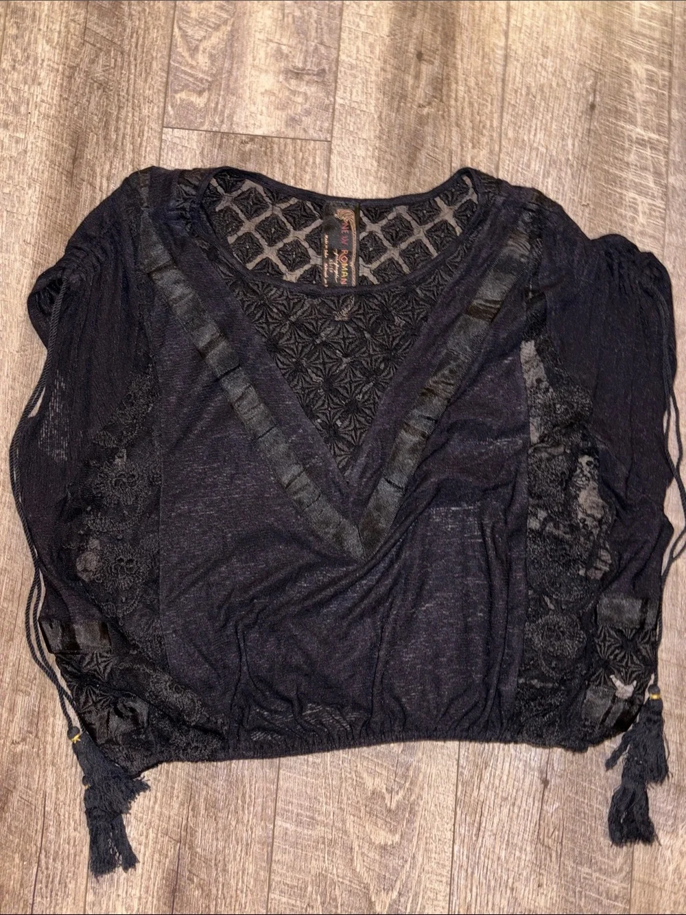 Free People New Romantics south of the Equator Semi Sheer Tassle Blouse